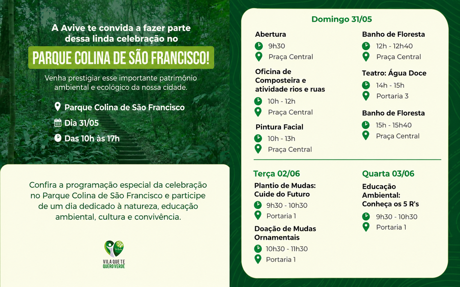 Programação especial no Parque Colina de São Francisco