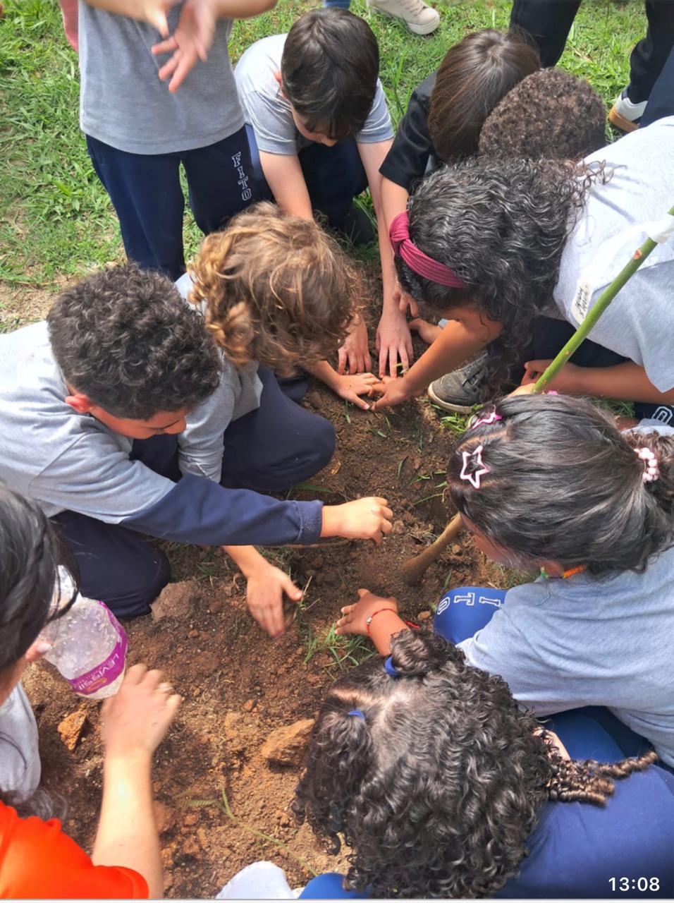 Participantes durante atividade de plantio e educação ambiental na FITO
